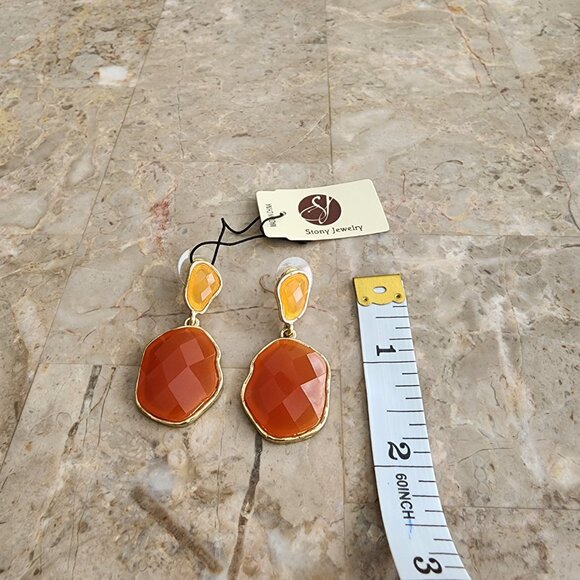 Stony Peach and Orange Drop Earrings - Picture 3 of 6